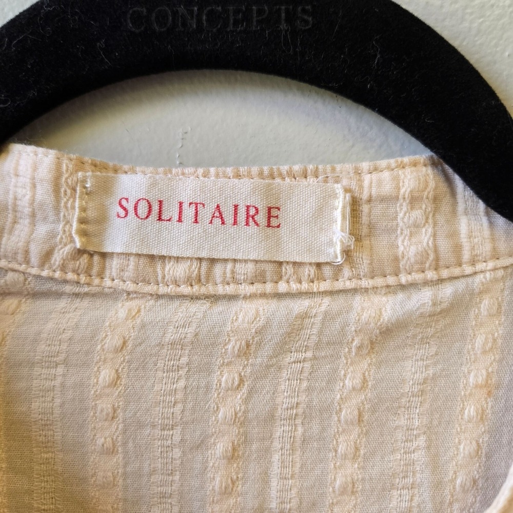 Solitaire S Cream Beige Cotton Embroidered Blouse‎ Puff Sleeves Floral Details - Picture 9 of 9